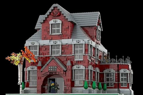 a model of a building made of Lego bricks