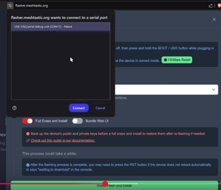 screenshot from video showing the meshtastic flasher process