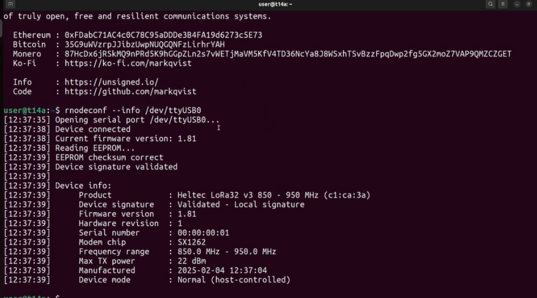 a screenshot of what the command line shows when the command  rnodeconf is run.