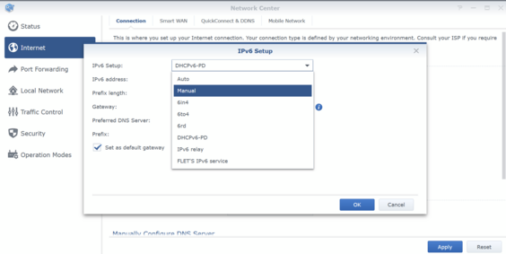 screenshot of Synology SRM IPv6 setup