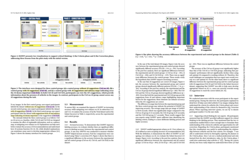 The user interface and results of the first study (accuracy and AI-reliance).