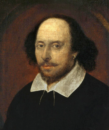 Portret van William Shakespeare. Bron Wikimedia Commons PD, link: https://commons.wikimedia.org/wiki/File:Shakespeare.jpg