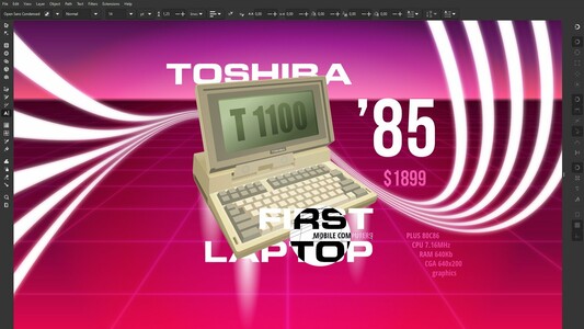 Screenshot of Toshiba T1100 laptop computer illustration created in SVG with Inkscape