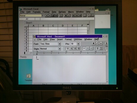 OS/2 desktop with Excel and Word running.