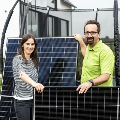 Ulrike and Gunther with PV panels in from not a trampoline