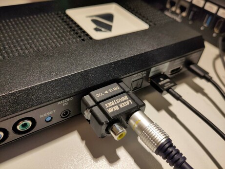 The back of the RetroTink 4K and the SVideo/CVBS to HD15 adapter, as described in the post.