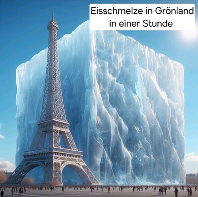 Eisberg in der Höhe des eiffelturms, Eisschmelze in einer Stunde in Grönland