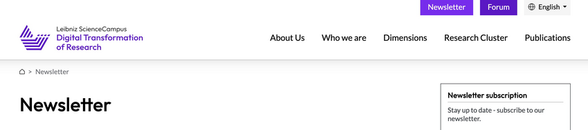 Crop of the DiTraRe Newsletter registration web page.