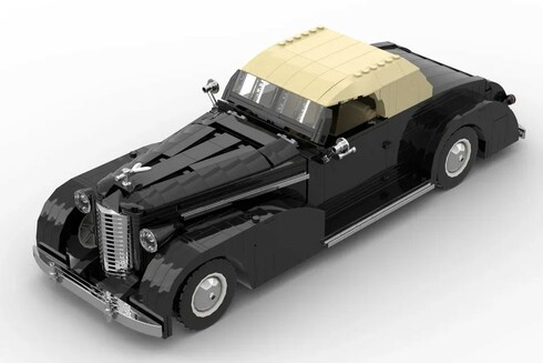 A model of a classic car made of Lego bricks