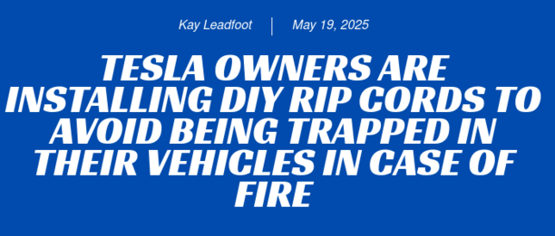 Tesla Owners are Installing DIY Rip Cords to Avoid Being Trapped in Their Vehicles in Case of Fire