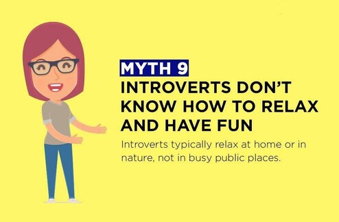 MYTH 9

INTROVERTS DON’T KNOW HOW TO RELAX AND HAVE FUN 

Introverts typically relax at home or in nature, not in busy public places.