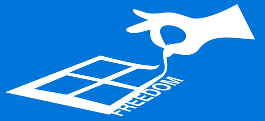 Image from the Refund 4 Freedom website. A Windows sticker is being peeled off, revealing the word “Freedom” underneath.