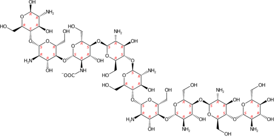 2D chemical depiction of a chemical structure with nine sugar-like rings from the longest IUPAC name found so far, with 626 characters in length.