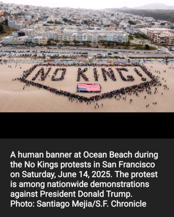 A human Banner on Ocean Beach during the no Kings protest in San Francisco on Saturday June 14th 2025 the protest is among Nationwide demonstrations against President Donald Trump photo Santiago m e j i a of the San Francisco Chronicle