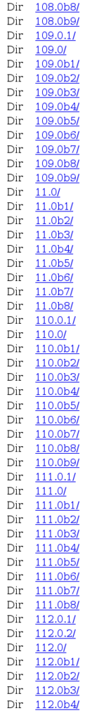 From https://ftp.mozilla.org/pub/firefox/releases/ a list of various versions, from 108.0b8 to 112.0b4.
In the middle, between 109 and 110, there is version 11.