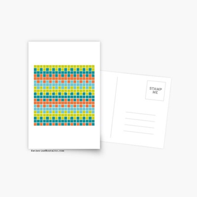 Abstract grid of multi-color squares printed on a post card