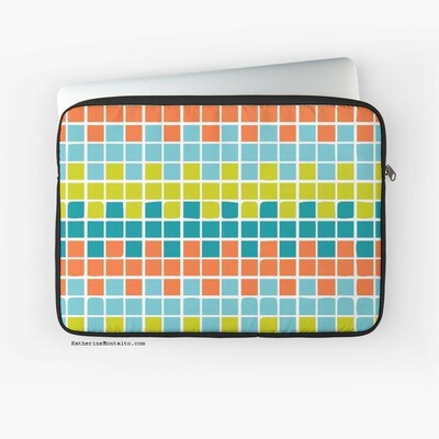 Abstract grid of multi-color squares printed on lap top sleeve