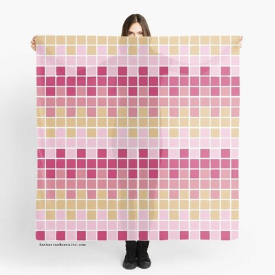 Abstract grid of multi-color squares printed on a scarf