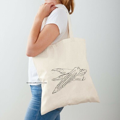 brush pen illustration of okra printed on a tote bag