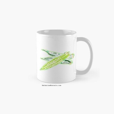 marker illustration of okra printed on a coffee mug