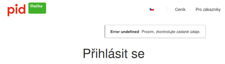 Error undefined - Prosím, zkontrolujte zadané údaje.