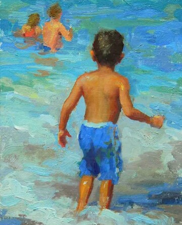 Little children playing in the water painting