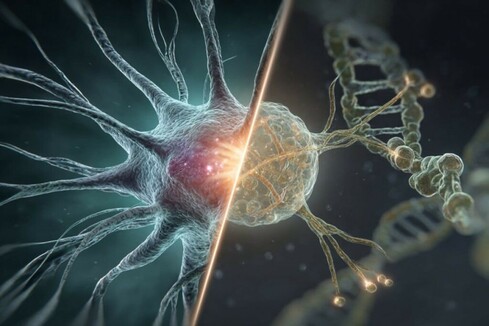 This shows a neuron and DNA.
