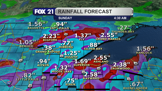 Rainfall totals from this storm system will range from 0.50" to over 2" across the Northland.  Those that see the highest rainfall will have to watch out for possible minor flash flooding in spots.