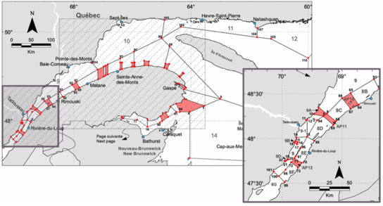 A map of fishing destinations along the St. Lawrence.