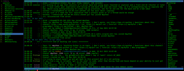 terminal de comandos ejecutando el cliente de irc weechat