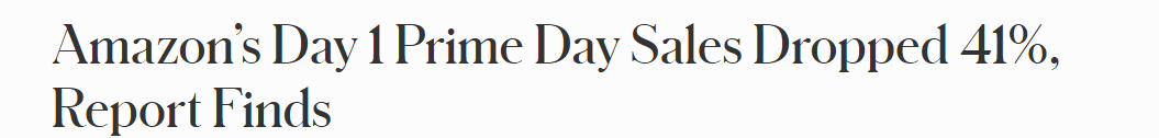 Amazon's Day 1 Prime Day Sales Dropped 41%,
Report Finds
