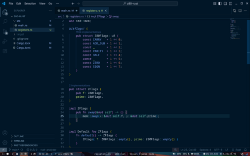 The Z80 flag implementation in Rust.  It's basic, took waaaay too long, but it works.