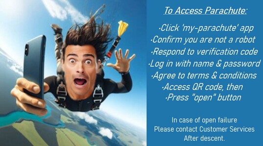 Man looking at his phone while falling with a parachute, seeking internet advice to open his parachute.