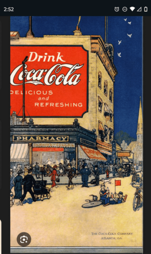 A 1920s Coca-Cola Advert With A Bottle Of The Same Era.
