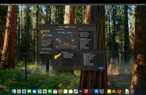 Screenshot of SPINA Carb 5.1.0 Cycline on macOS 15.5 Sequoia, showing two Windows (entry and results).