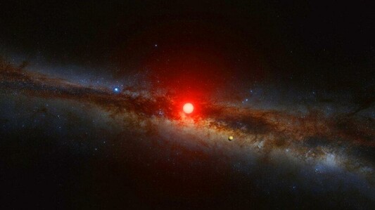 Illustration of the discovery of exoplanet AT2021uey b using gravitational microlensing, created through artificial intelligence.