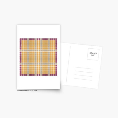 Abstract grid of multi-color squares printed on a postcard