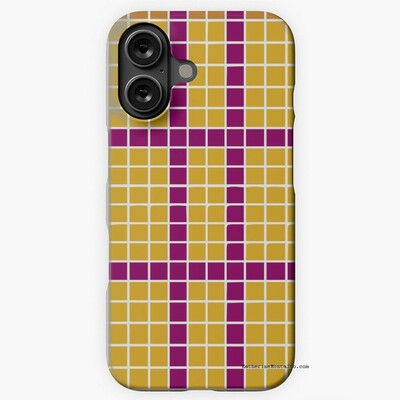 Abstract grid of multi-color squares printed on a cell phone case