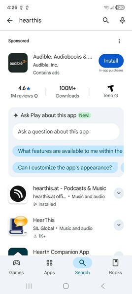 a screenshot of the Google play store with 95% of the screen being garbage junk ads and you have to look for your search result