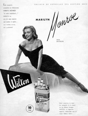 Marilyn Monroe in THE ASPHALT JUNGLE on a 1951 Wilton Cigarette’ ad