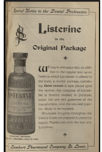 A 1910s Listerine Advert With Two Bottles Of The Same Era.