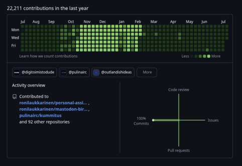GitHub contributions chart showing 22,211 contributions during the last year