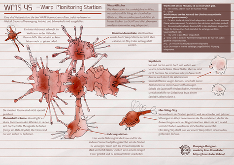Ein Onepage-Dungeon mit einer Karte und Alien. Titel WMS 45 - eine Warp Messstation