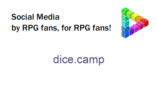 The back side of the FediCard, showing a triangular dice symbol and the text:

"Social Media
by RPG fans, for RPG fans!

dice.camp"