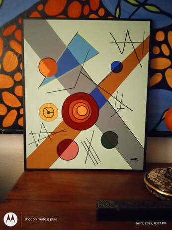 Geometric shapes in different colors with black lines