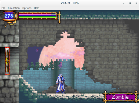 🕶️ A view of its UI with the game Castlevania: Aria of Sorrow on my Linux PC, a platform action RPG in side view. The player is inside a castle, with a closed door to his left, and a gaping hole in the background that gives a glimpse of another wall outside.

📚️ Visual Boy Advance - M is a libre and multi-platform emulator for Game Boy (Monochrome), Game Boy Color (GBC) and Game Boy Advance (GBA), small portable consoles designed by NINTENDO in the 2000s, with a nice software offering (over 400 games). Its a fork of the Visualboyadvance (inactive) project, a mature emulator, translated into several languages, and allowing many settings. It includes new graphic filters (HQ3x, HQ4x, LQ2-4x, KEGA Fusion filters), and improvements on sound, backup, and keyboard.