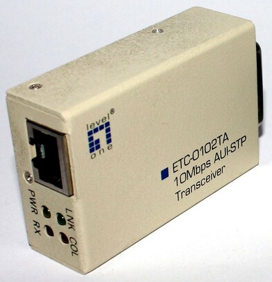 A late-era MAUI with a 10BaseT RJ-45 port at the end made by Level 1.

It's way less chonky but still needs a NIC with AUI connection.