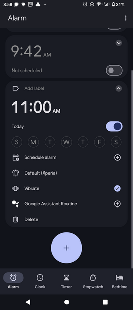 Screenshot of Google clock