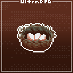 Pixel art of a bird nest with three eggs inside.