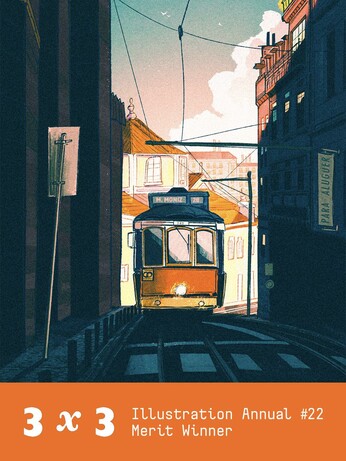 Illustration of the Lisbon tram 28. Below text says "3 X 3 Illustration annual #22 merit winner"